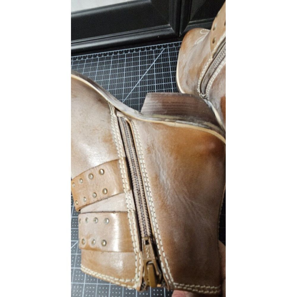 ROAN by BED STUD ville tan‎ white ankle boots US size 6M stud buckles zipper - Picture 11 of 16